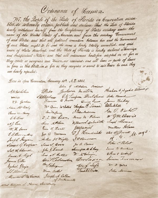 copy of handwritten document called Ordinance of Secession and typed version of language.