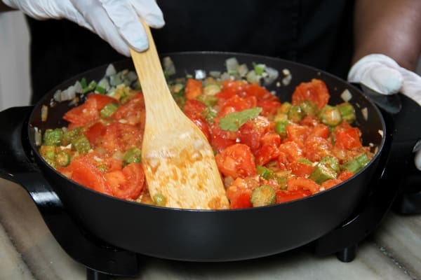 A bowl of okra and tomato stew