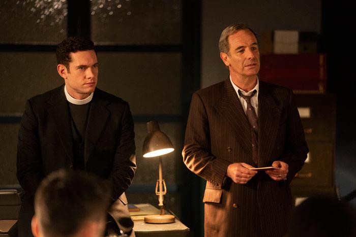 Rev Will Davenport and Geordie Keating on the set of Grantchester image