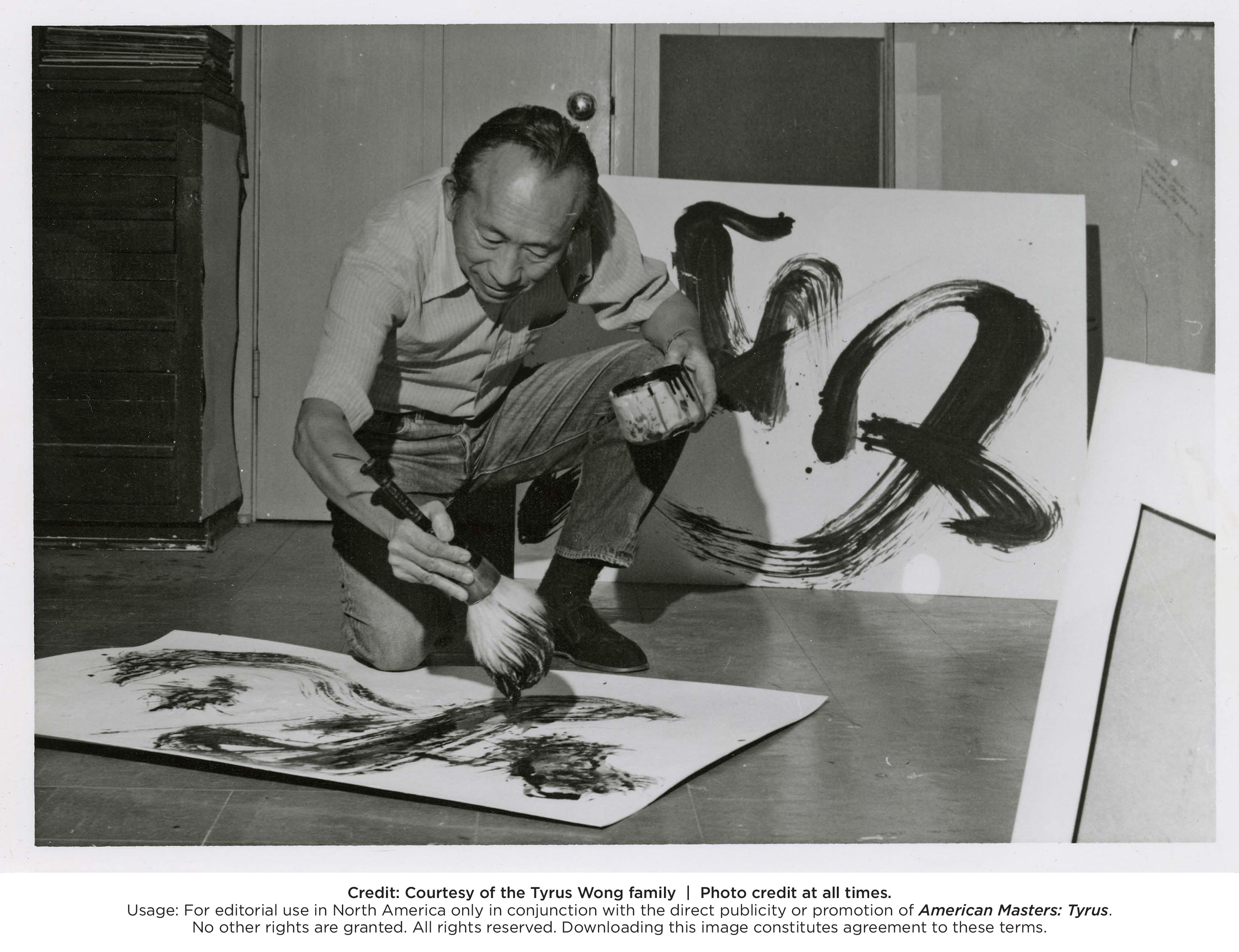 Tyrus Wong painting in his studio image