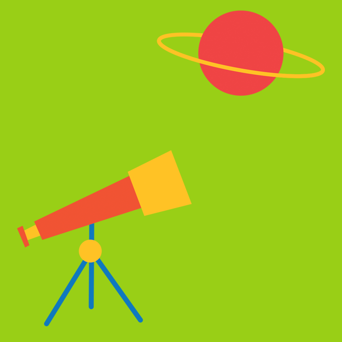 telescope and saturn on green background
