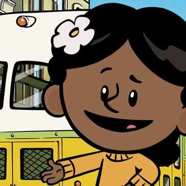 rosa parks in front of bus from xavier riddle episode
