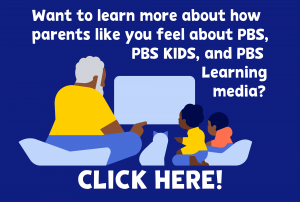 Graphic shows a parent sitting with the cat and two kids while using PBS learning media