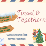 cartoon versions of a christmas tree with people decorating it