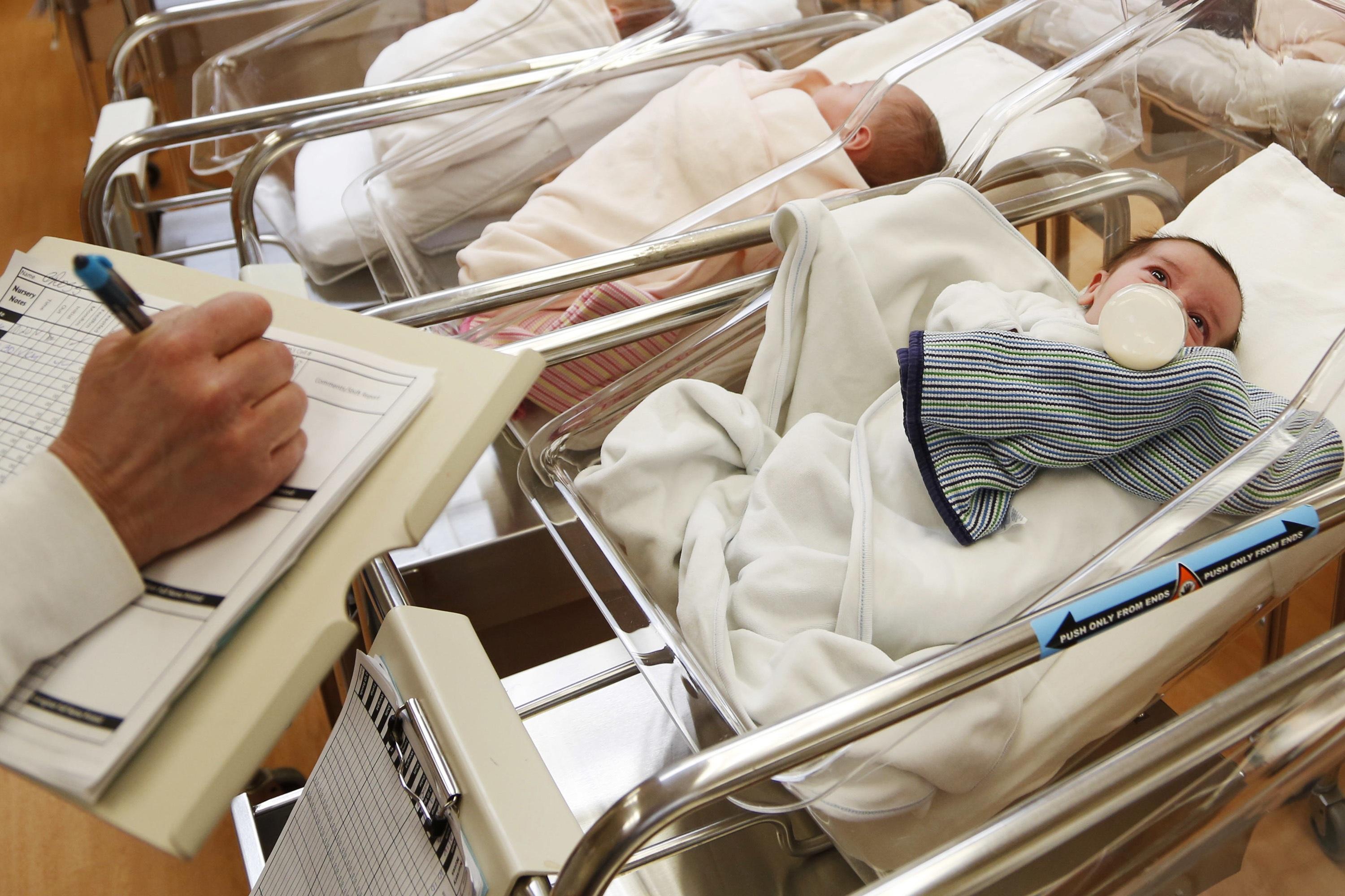 File photo showing babies in a U.S. maternity ward. The fertility rate in the U.S. has dropped steadily. Last year, there were roughly 710,000 fewer children born in the U.S. compared with the peak in 2007.
