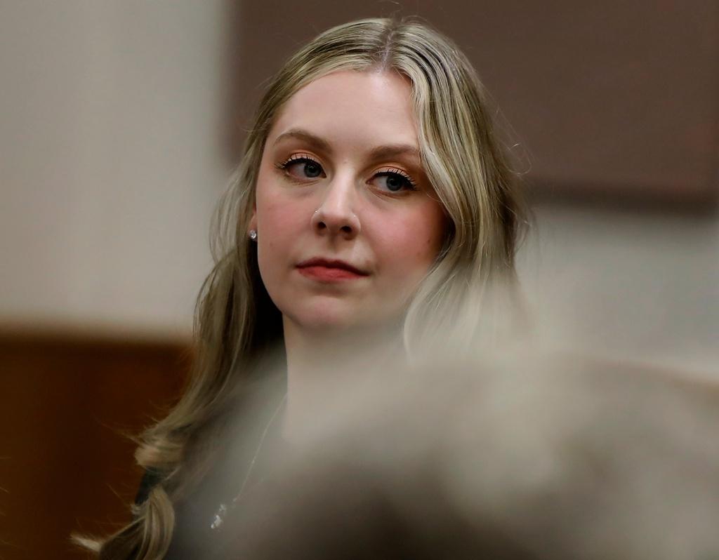 Former Richneck Elementary School teacher Abby Zwerner looks back into the courtroom Oct. 28 during her civil lawsuit trial in Newport News, Va.
