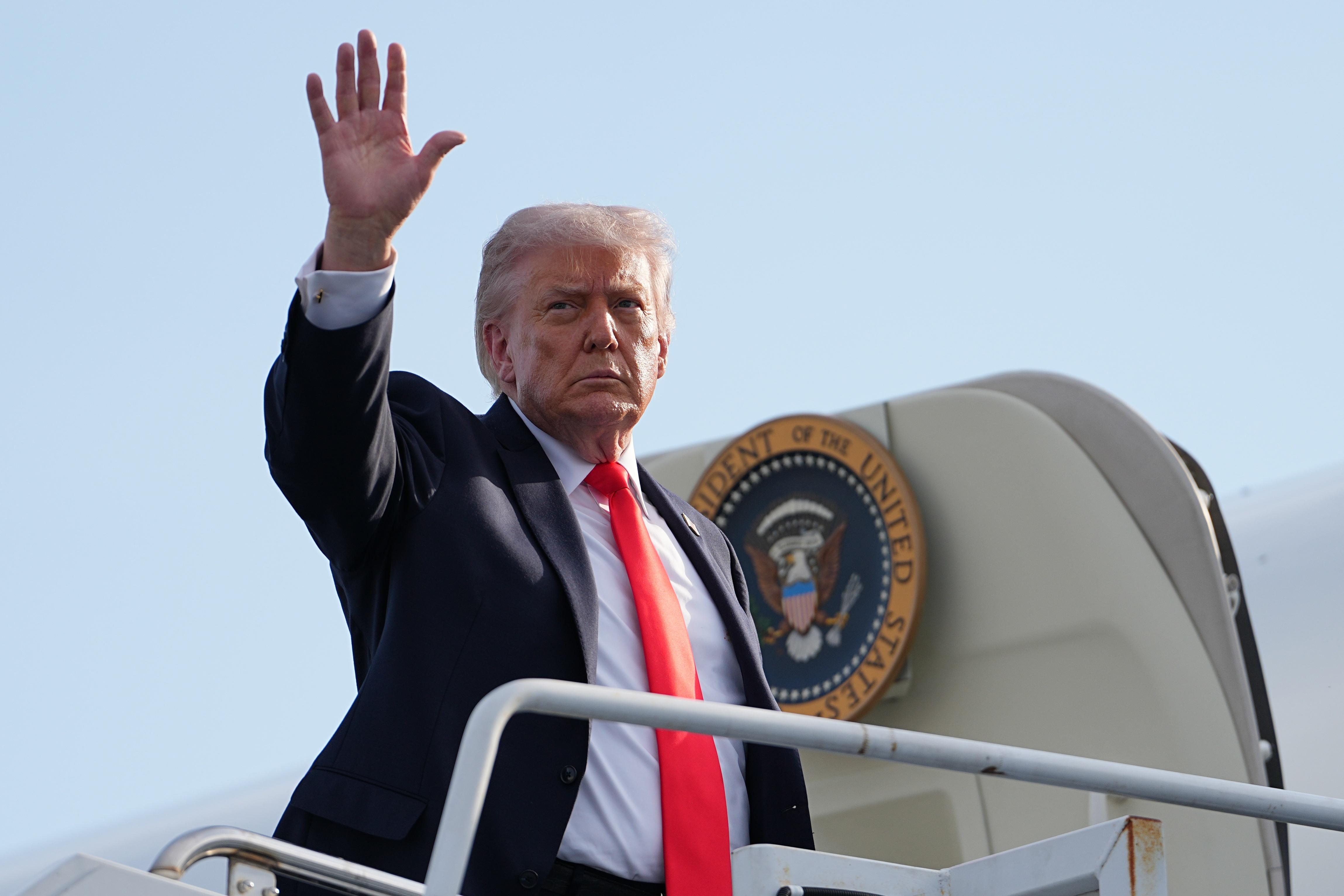 President Donald Trump boards Air Force One at Ocala International Airport, in Ocala Fla., Friday, May 1, 2026, after speaking at an event in The Villages, Fla.