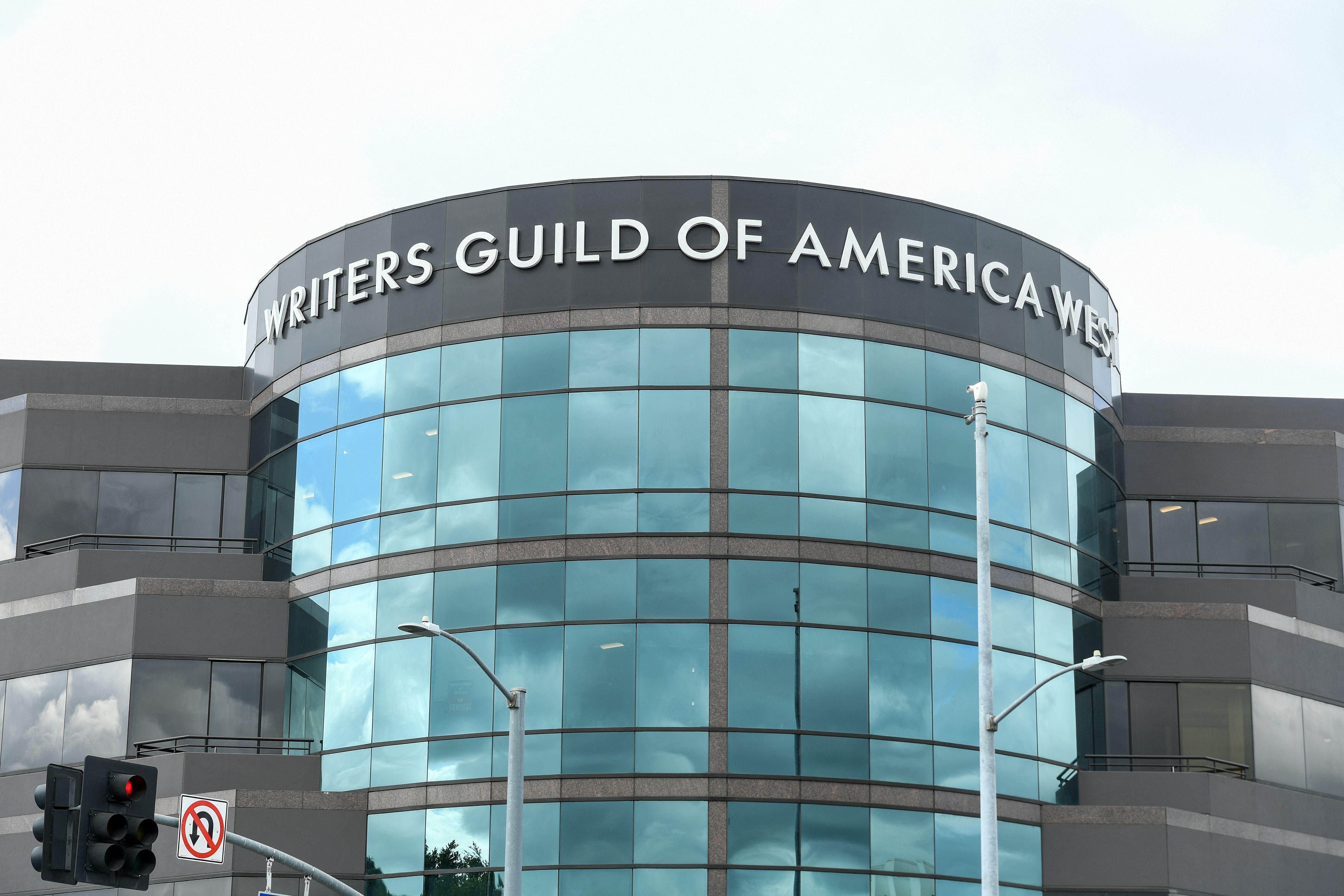 The Writers Guild of America West building in Los Angeles on May 2, 2023.
