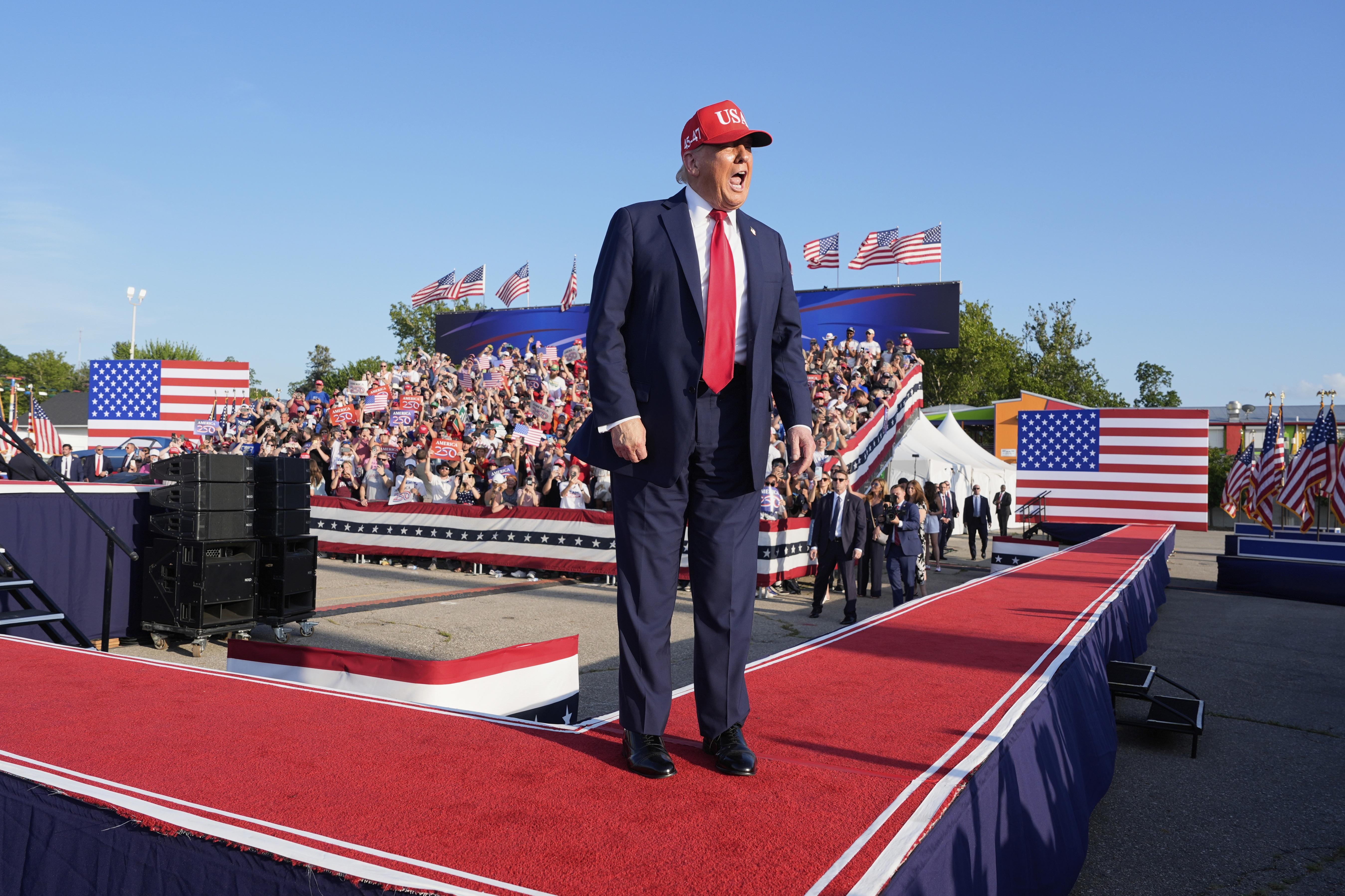 President Donald Trump arrives to speak at a rally at the Iowa State Fairgrounds, Thursday, July 3, 2025, in Des Moines, Iowa. (AP Photo/Alex Brandon)