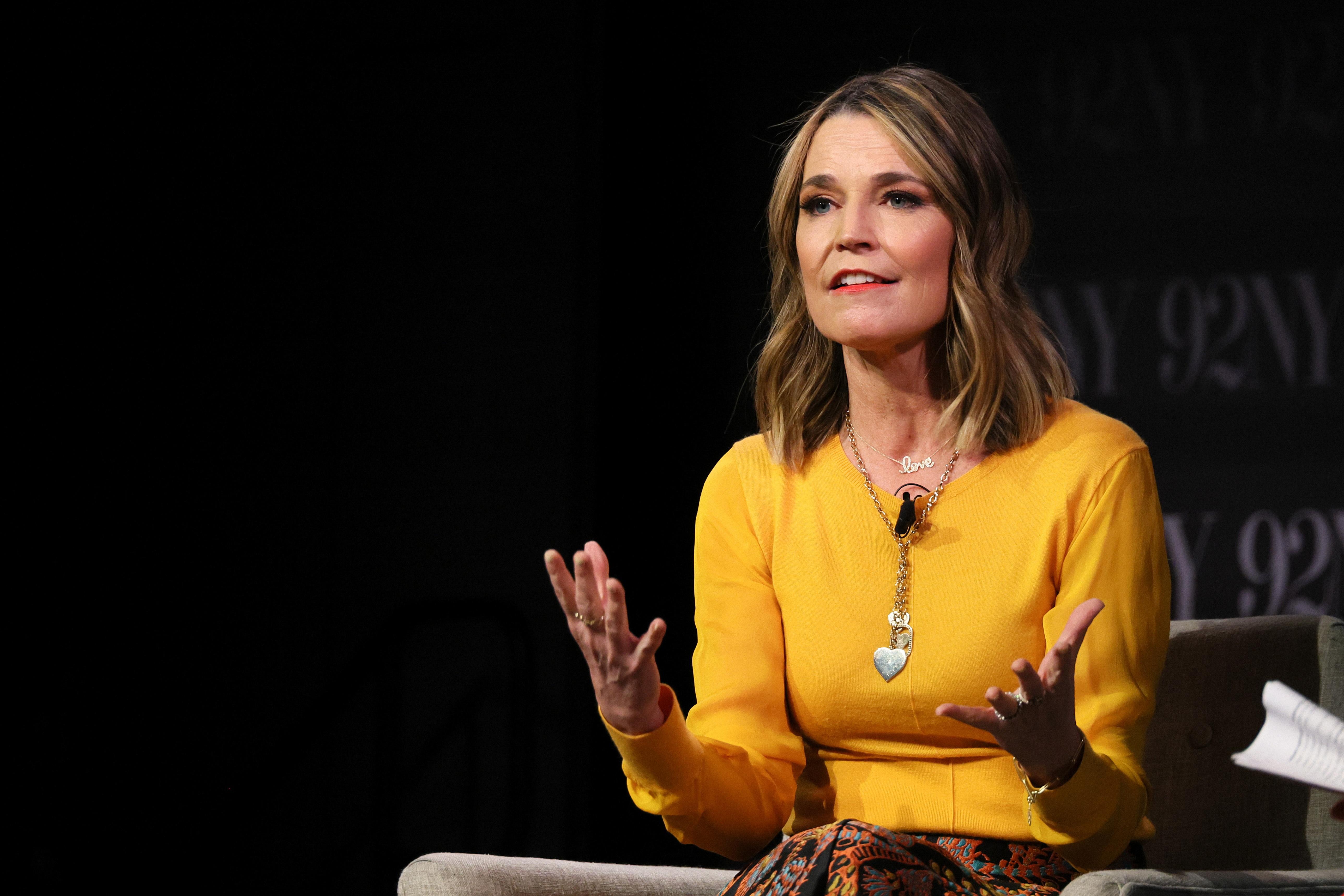 Savannah Guthrie speaks onstage during an event with Hoda Kotb at the 92nd Street Y on Feb. 22 in New York.