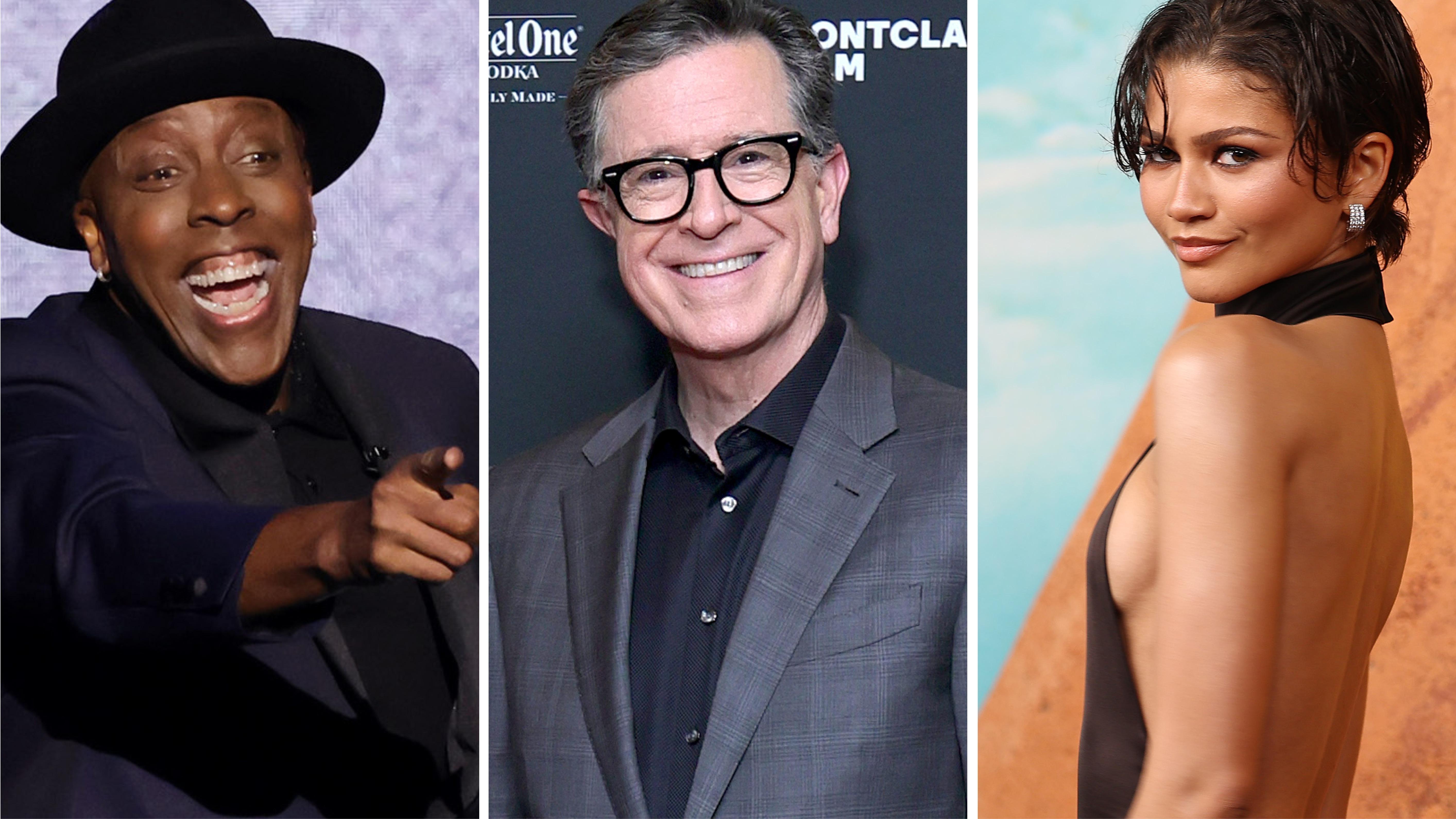 From left: Arsenio Hall, Stephen Colbert, Zendaya.