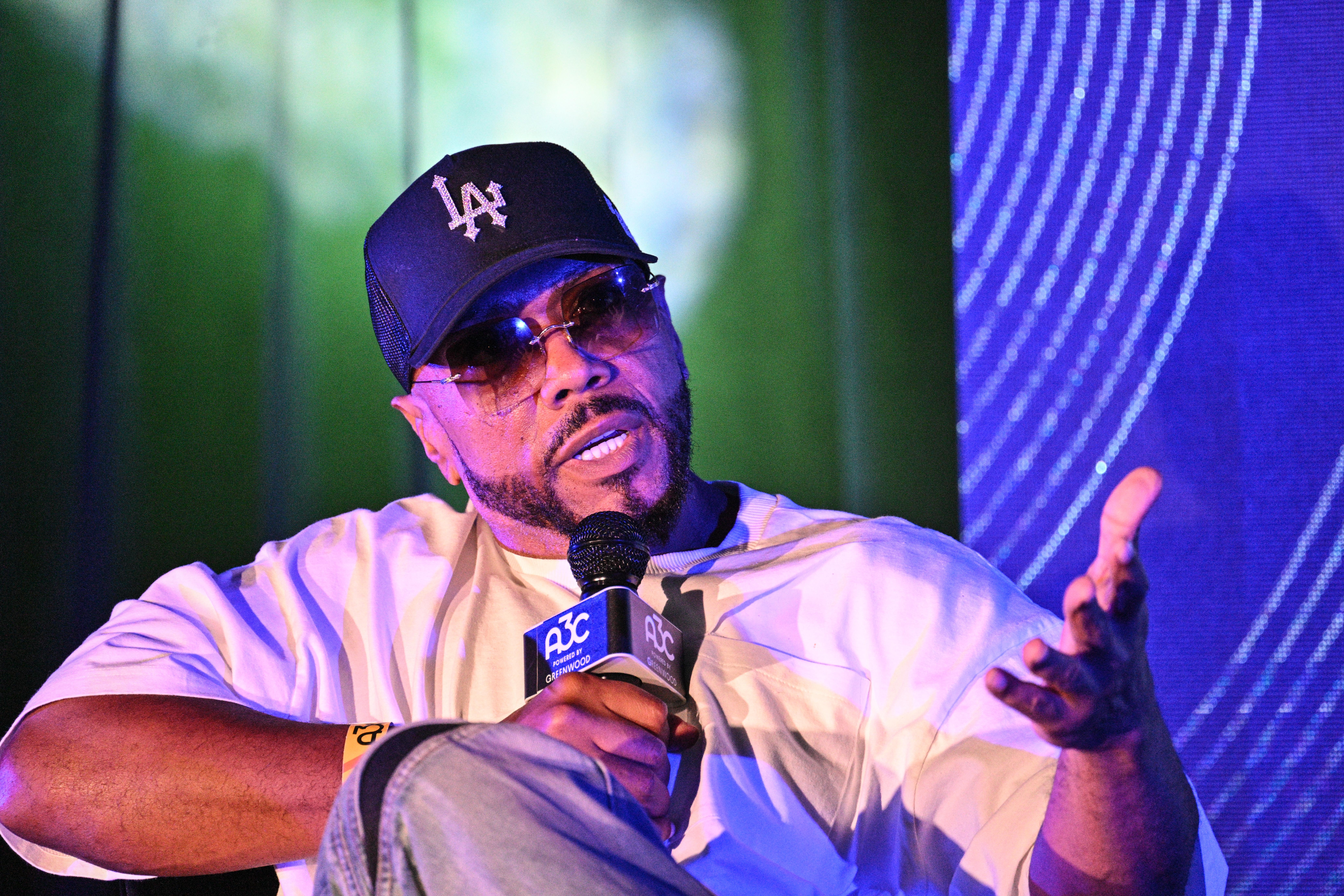 Timbaland speaks at the 2023 A3C conference in Atlanta. The Grammy-winning hip-hop producer has launched an AI music company, Stage Zero, with the goal of creating a stable of digital 