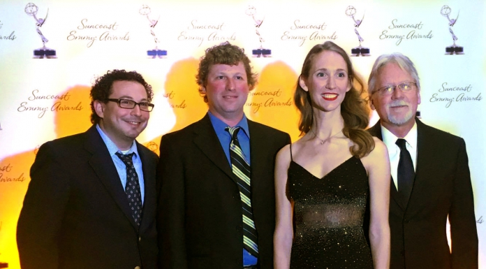 Local Routes’ Award Winning Theme Song and WFSU’s Creative Collaborations Belle and the Band poses at the Suncoast Regional Emmy� Awards. Later in the evening, they would win an award for their Local Routes theme.