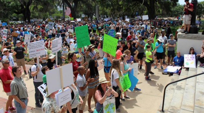 Tallahassee March for Science 2017 Students march together with posters