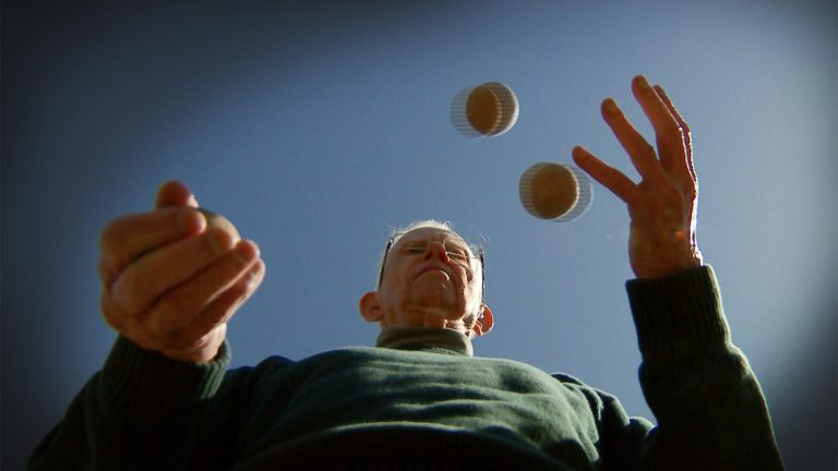 Juggle, Brain, Mr. Rogers. Man juggling three balls