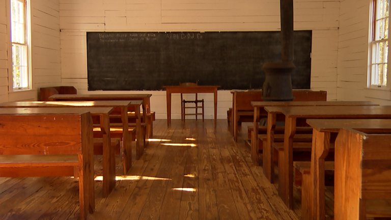 Leon County’s Black Rural Schoolhouses and FAMU Old fashioned schoolhouse with wooden desks and chairs