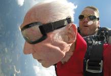 Why Did This Grandpa Jump Out Of The Airplane? Tandem skydivers in freefall