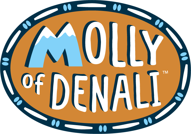 Molly of Denali logo using the sahpe Mountain for the letter M.