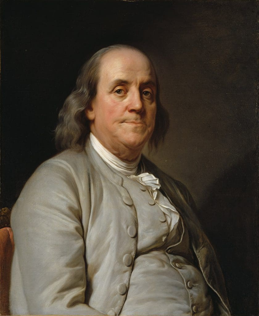 A close up of Benjamin Franklin
