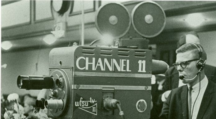WFSU Television Celebrates the Day it Went on the Air A man standing behind a camera that says Channel 11