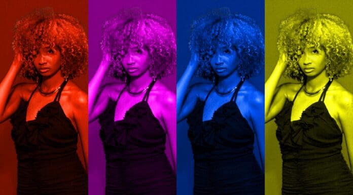 Spotlight|Kanise one photo of a woman repeated three times with different colors saturated