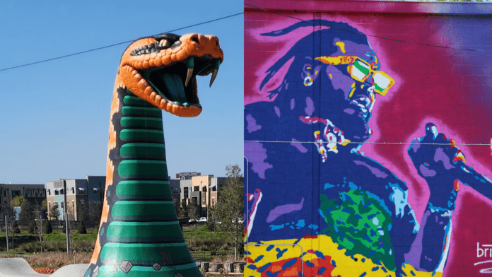 Snake Sculpture and mural of T-Pain