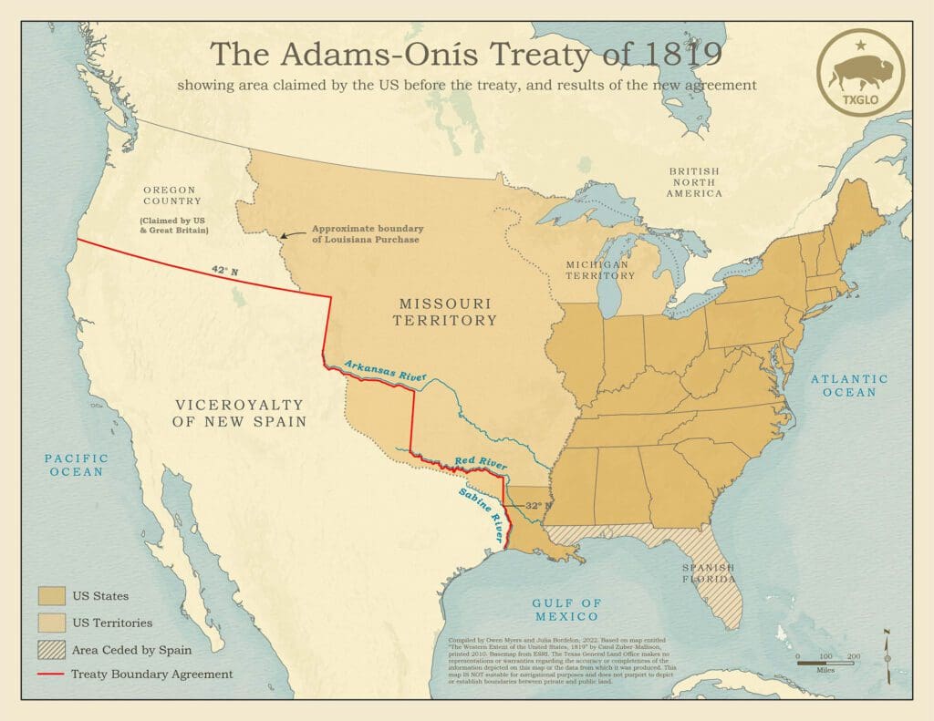 Map of Adams-Onis Treaty land.