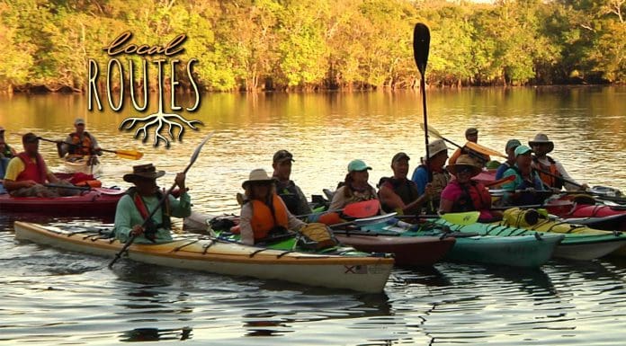 Local Routes – Episode 219 Group of kayakers paddle through a river together