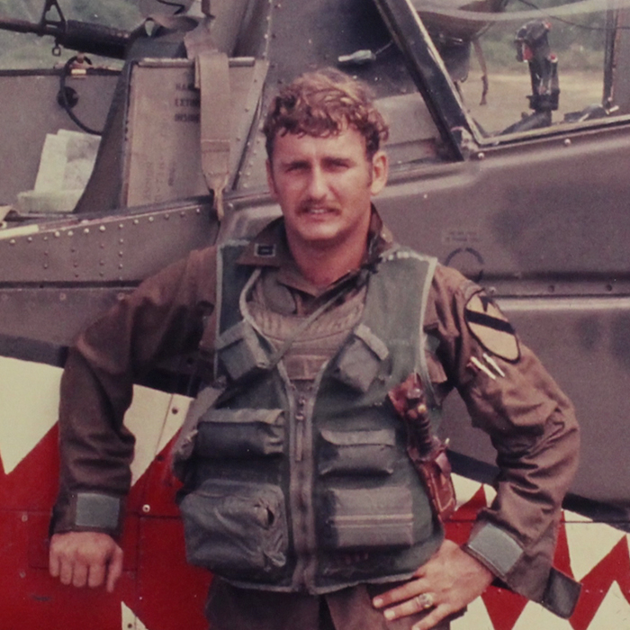 Greg Jones in front of his Cobra helicopter in 1972.
