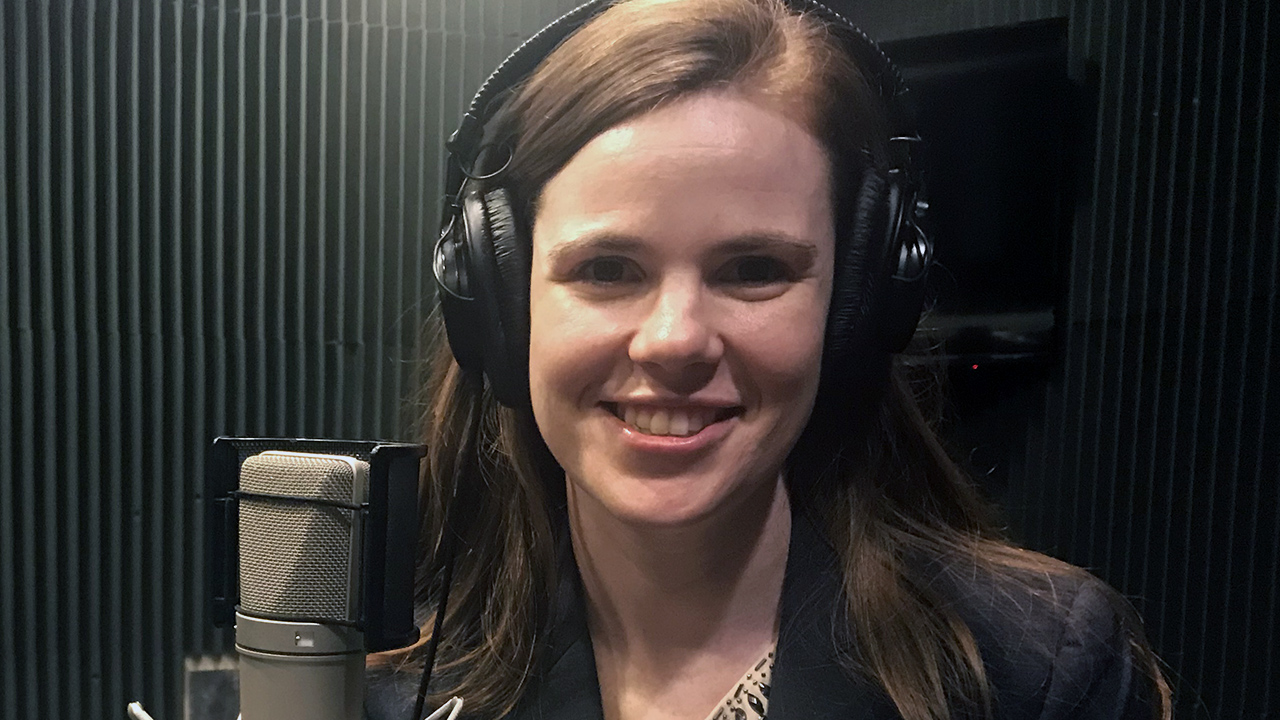 Jessica in studio with headphones