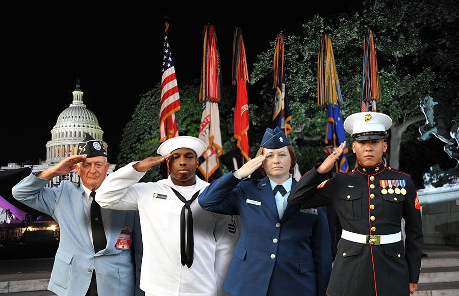 Service members saluting