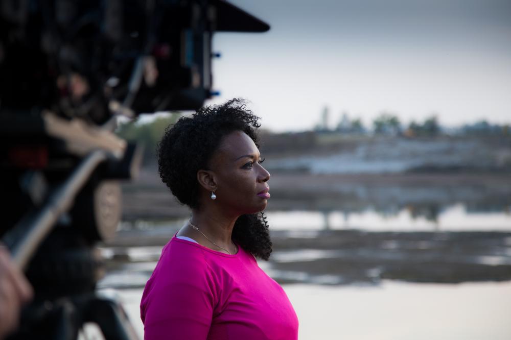 A woman staring into the distance